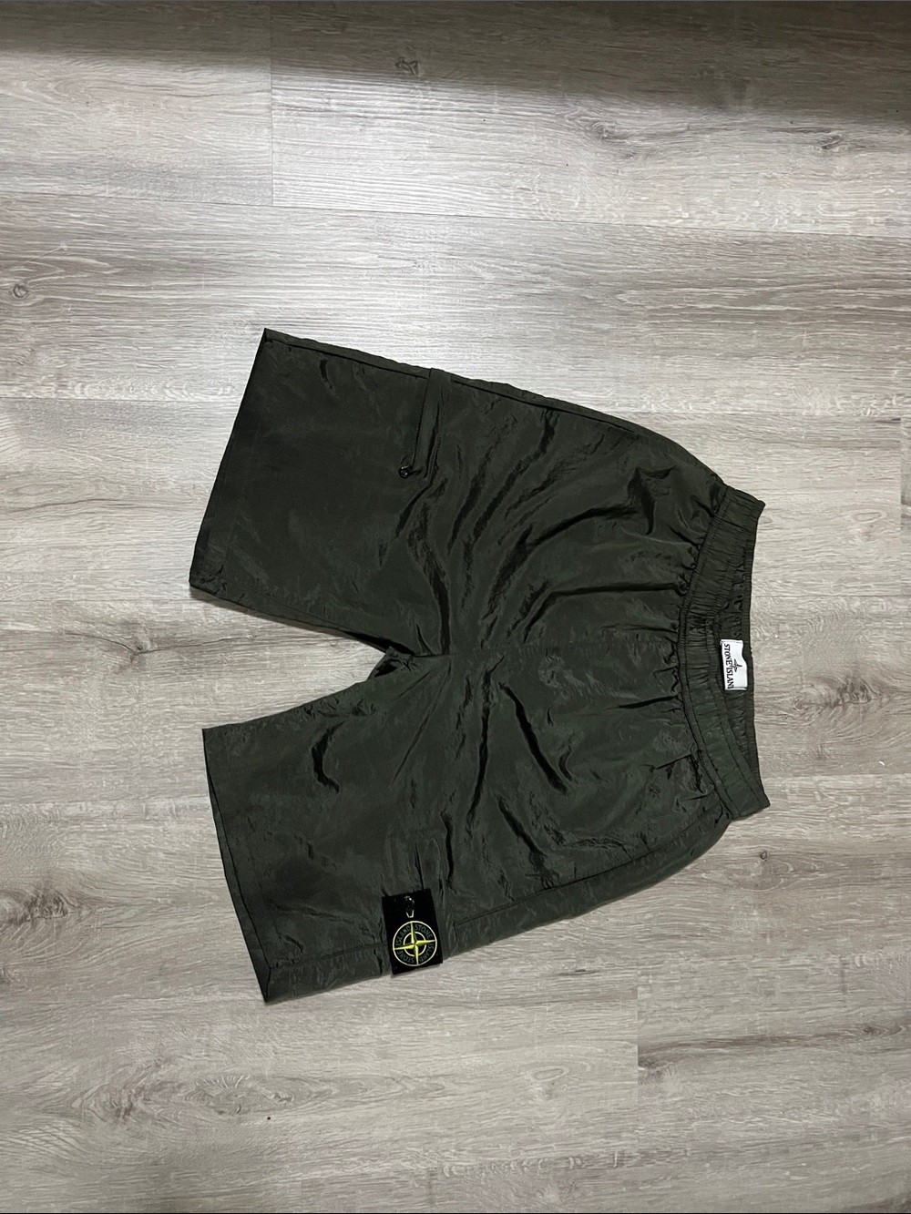 Stone Island Olive Green Cargo Shorts with Logo Patch